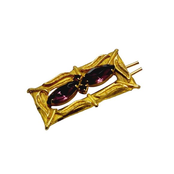 Antique Glass Gilt Metal Hair Barrette (A844)